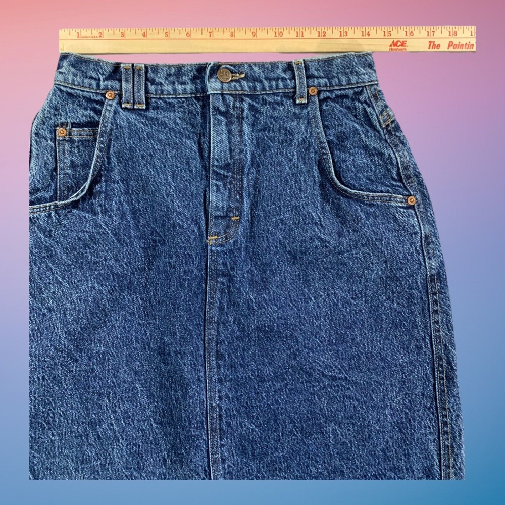 Vintage‎ Lee Denim Skirt Womens 14 High Waist Medium Wash Midi Y2K 90s USA - Picture 6 of 12